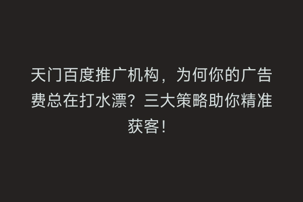 天门百度推广机构，为何你的广告费总在打水漂？三大策略助你精准获客！