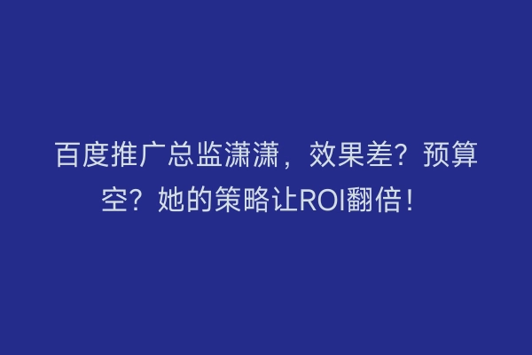 百度推广总监潇潇，效果差？预算空？她的策略让ROI翻倍！