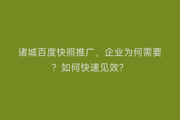 诸城百度快照推广，企业为何需要？如何快速见效？