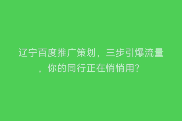 辽宁百度推广策划，三步引爆流量，你的同行正在悄悄用？