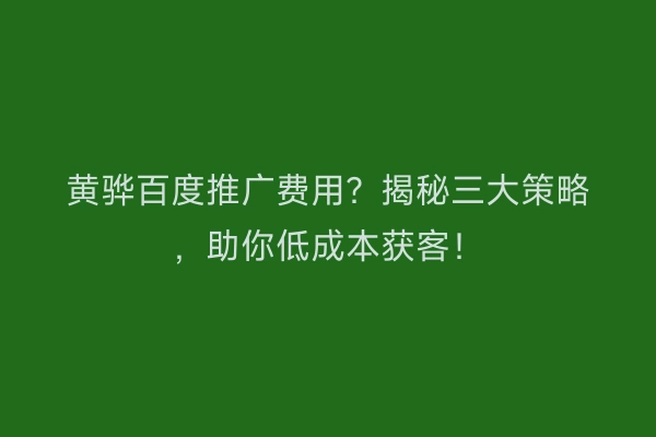 黄骅百度推广费用？揭秘三大策略，助你低成本获客！