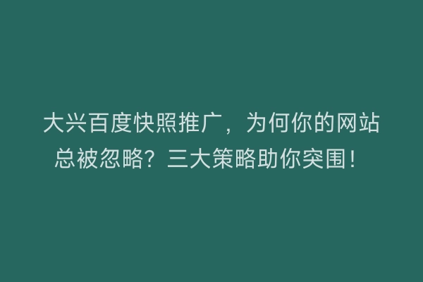 大兴百度快照推广,为何你的网站总被忽略?三大策略助你突围!