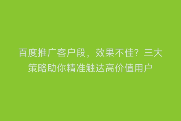 百度推广客户段，效果不佳？三大策略助你精准触达高价值用户