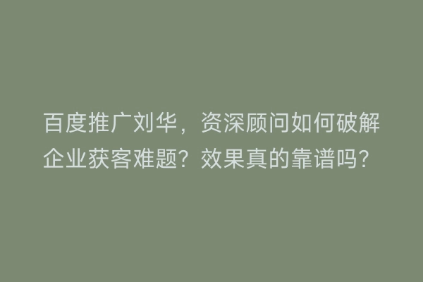百度推广刘华,资深顾问如何破解企业获客难题?效果真的靠谱吗?