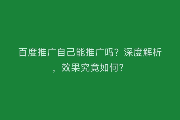 百度推广自己能推广吗？深度解析，效果究竟如何？