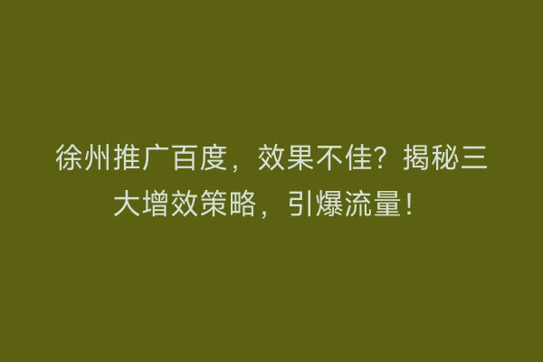徐州推广百度，效果不佳？揭秘三大增效策略，引爆流量！