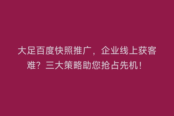 大足百度快照推广，企业线上获客难？三大策略助您抢占先机！