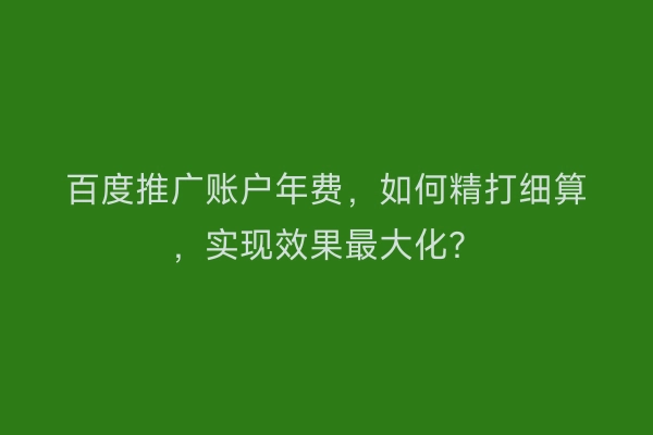 百度推广账户年费，如何精打细算，实现效果最大化？