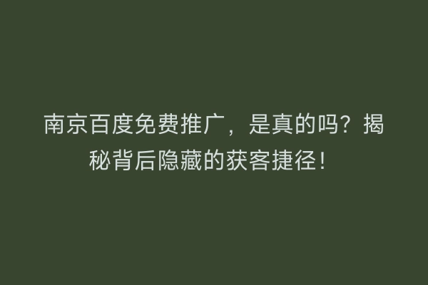 南京百度免费推广，是真的吗？揭秘背后隐藏的获客捷径！