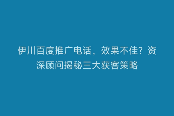 伊川百度推广电话，效果不佳？资深顾问揭秘三大获客策略