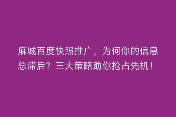 麻城百度快照推广，为何你的信息总滞后？三大策略助你抢占先机！