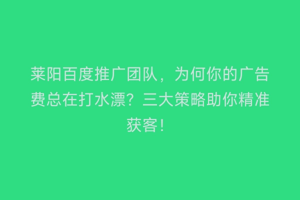 莱阳百度推广团队，为何你的广告费总在打水漂？三大策略助你精准获客！