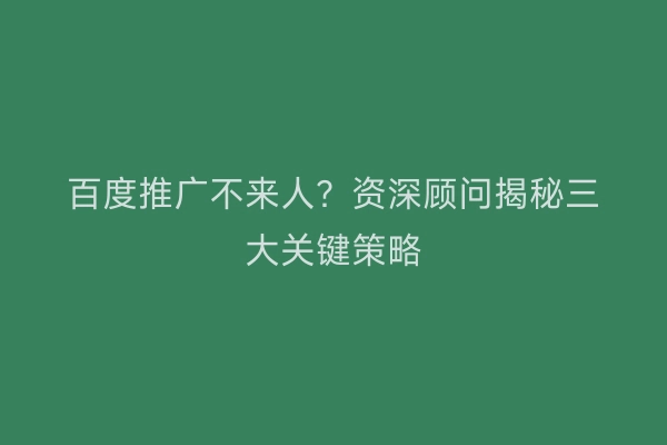 百度推广不来人?资深顾问揭秘三大关键策略