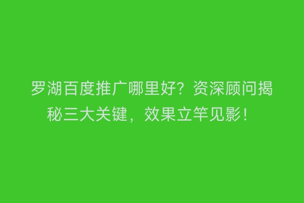 罗湖百度推广哪里好？资深顾问揭秘三大关键，效果立竿见影！