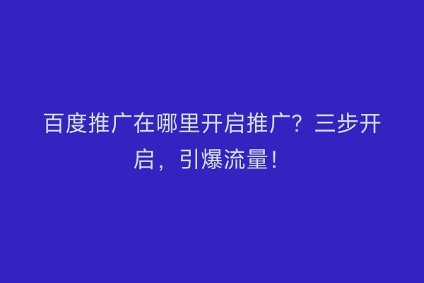 百度推广在哪里开启推广?三步开启,引爆流量!