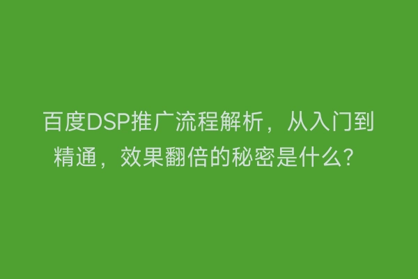 百度DSP推广流程解析，从入门到精通，效果翻倍的秘密是什么？