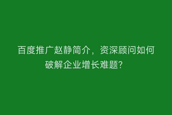 百度推广赵静简介,资深顾问如何破解企业增长难题?