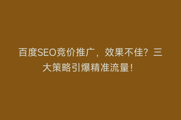 百度SEO竞价推广,效果不佳?三大策略引爆精准流量!