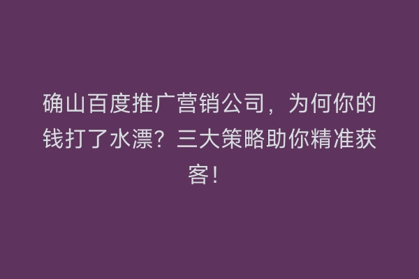 确山百度推广营销公司，为何你的钱打了水漂？三大策略助你精准获客！