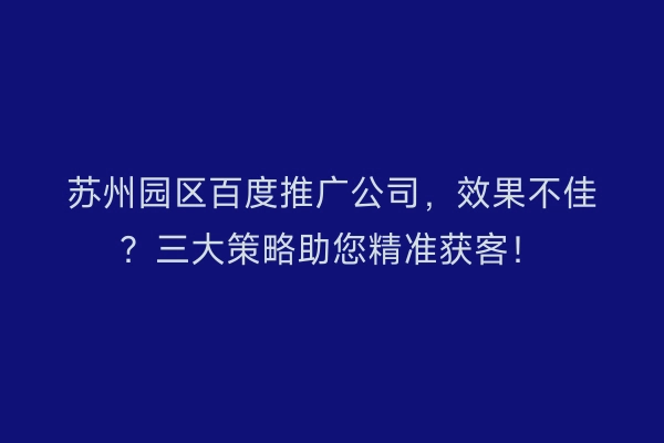 苏州园区百度推广公司，效果不佳？三大策略助您精准获客！