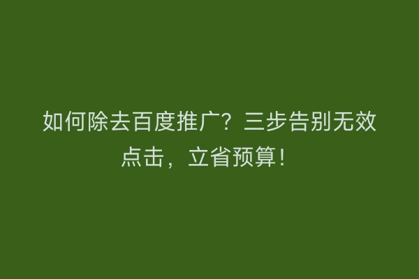 如何除去百度推广？三步告别无效点击，立省预算！