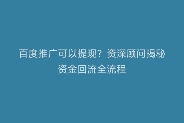 百度推广可以提现?资深顾问揭秘资金回流全流程