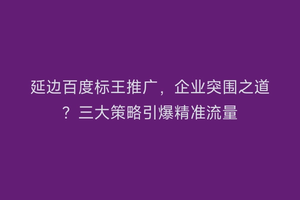 延边百度标王推广，企业突围之道？三大策略引爆精准流量