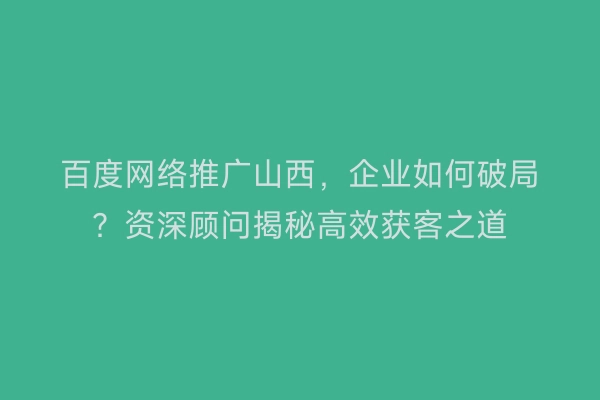 百度网络推广山西，企业如何破局？资深顾问揭秘高效获客之道