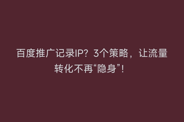 百度推广记录IP?3个策略,让流量转化不再“隐身”!