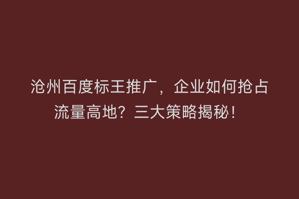 沧州百度标王推广,企业如何抢占流量高地?三大策略揭秘!