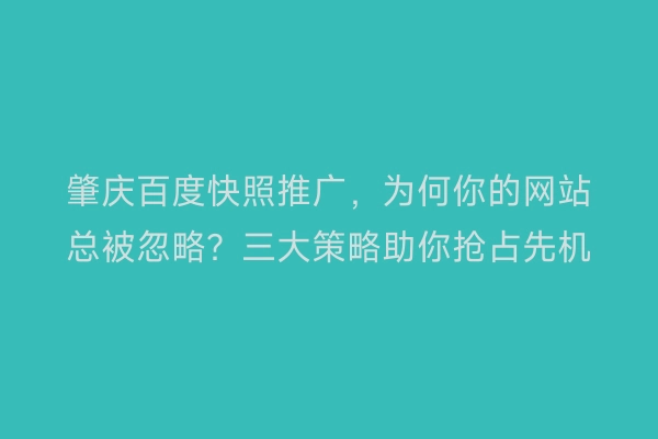 肇庆百度快照推广,为何你的网站总被忽略?三大策略助你抢占先机