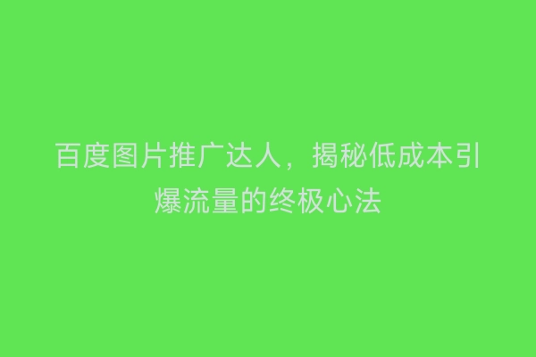 百度图片推广达人,揭秘低成本引爆流量的终极心法
