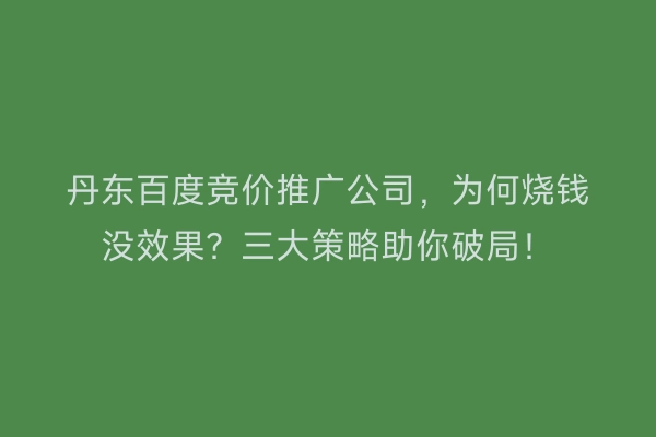 丹东百度竞价推广公司,为何烧钱没效果?三大策略助你破局!