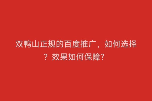 双鸭山正规的百度推广，如何选择？效果如何保障？
