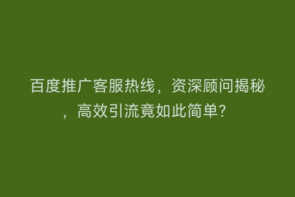百度推广客服热线,资深顾问揭秘,高效引流竟如此简单?