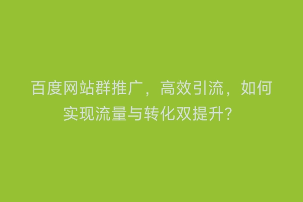 百度网站群推广,高效引流,如何实现流量与转化双提升?