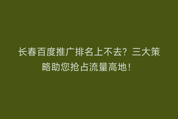 长春百度推广排名上不去?三大策略助您抢占流量高地!