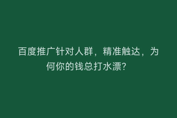 百度推广针对人群，精准触达，为何你的钱总打水漂？