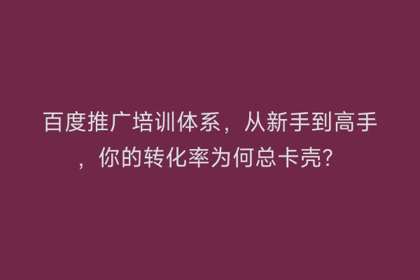 百度推广培训体系,从新手到高手,你的转化率为何总卡壳?