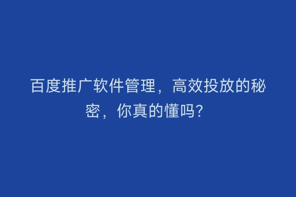 百度推广软件管理,高效投放的秘密,你真的懂吗?