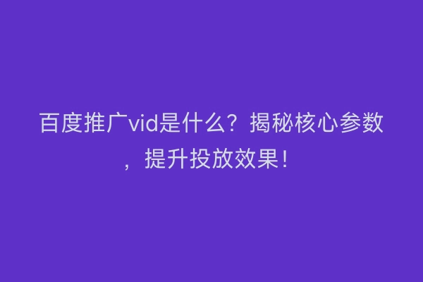 百度推广vid是什么？揭秘核心参数，提升投放效果！