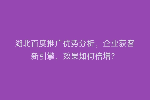 湖北百度推广优势分析，企业获客新引擎，效果如何倍增？