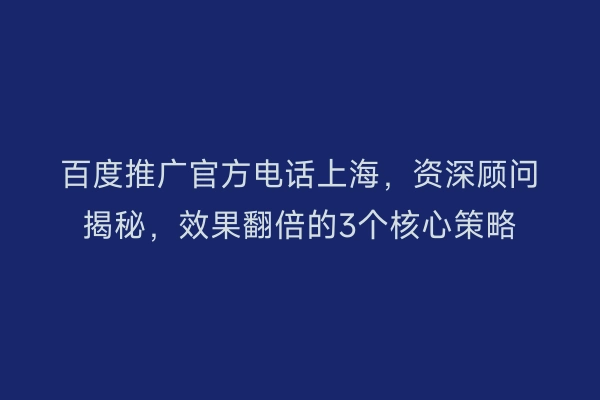 百度推广官方电话上海，资深顾问揭秘，效果翻倍的3个核心策略