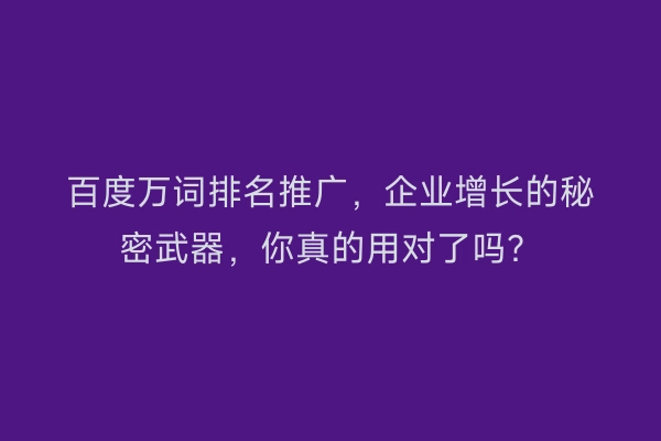 百度万词排名推广，企业增长的秘密武器，你真的用对了吗？