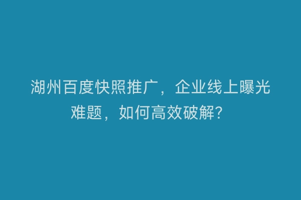 湖州百度快照推广，企业线上曝光难题，如何高效破解？