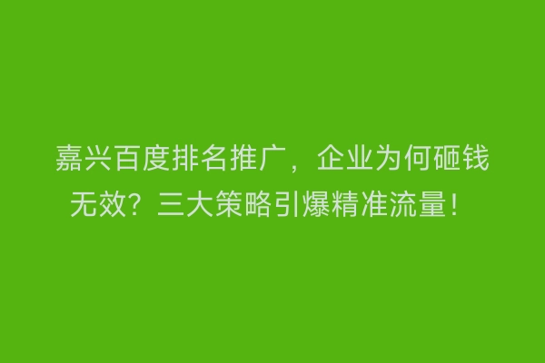 嘉兴百度排名推广，企业为何砸钱无效？三大策略引爆精准流量！