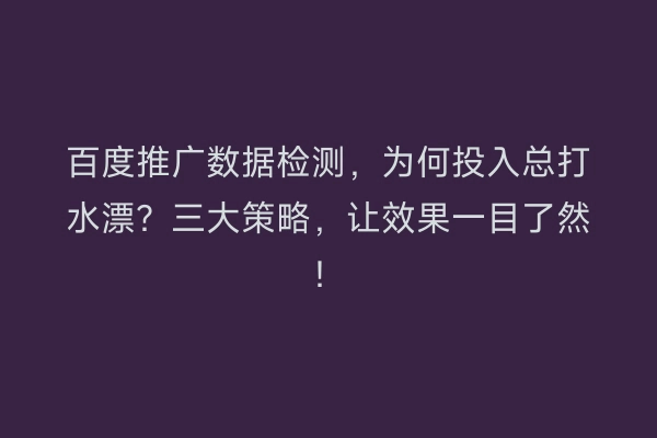 百度推广数据检测，为何投入总打水漂？三大策略，让效果一目了然！