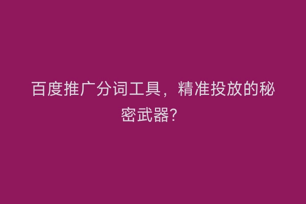 百度推广分词工具，精准投放的秘密武器？
