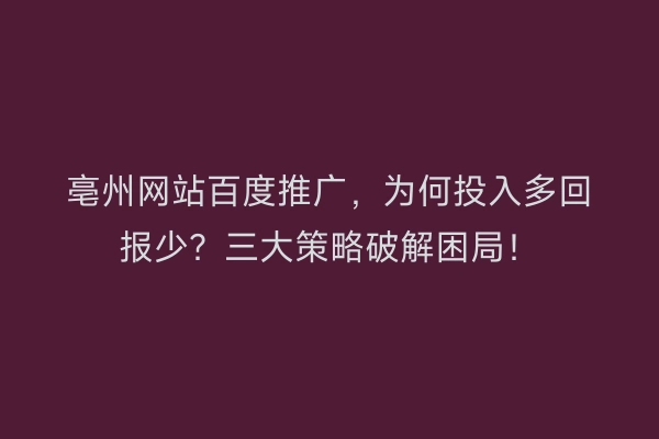 亳州网站百度推广，为何投入多回报少？三大策略破解困局！