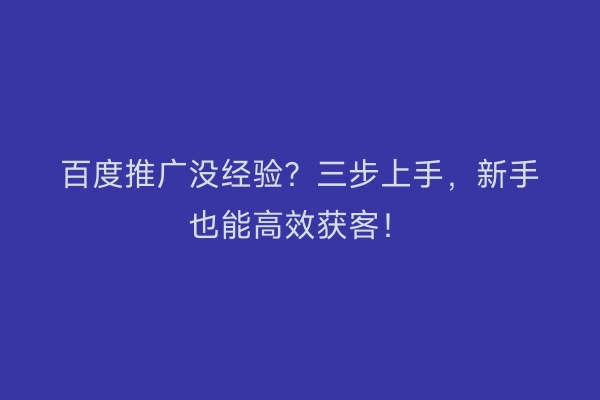 百度推广没经验？三步上手，新手也能高效获客！